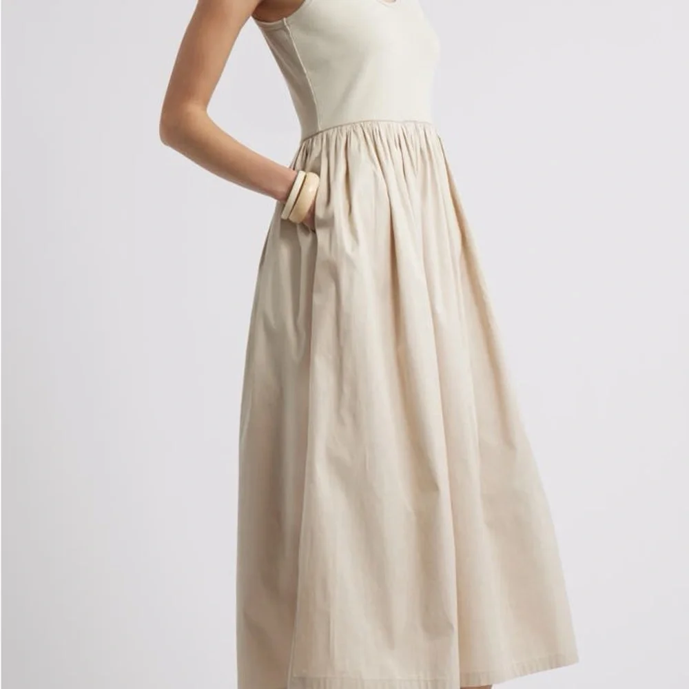 Nordstrom Mixed Media Stretch Cotton Tank Maxi Dress Beige Scroll NWT Small - Picture 4 of 11